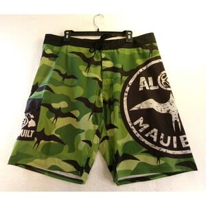 MauiBuilt Mens 38 Board Shorts Green Camo Aloha Culture Bird Print Cargo Pocket